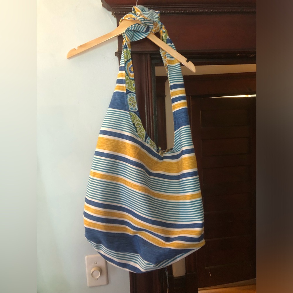 Striped Blue & Yellow Hobo Shoulder Bag reversible